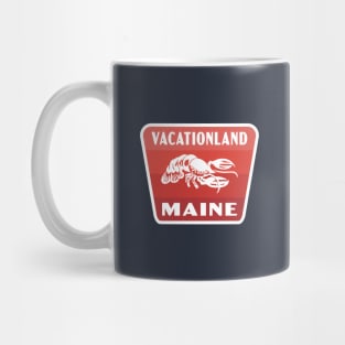 Vacationland Maine Retro Lobster Badge (Red) Mug